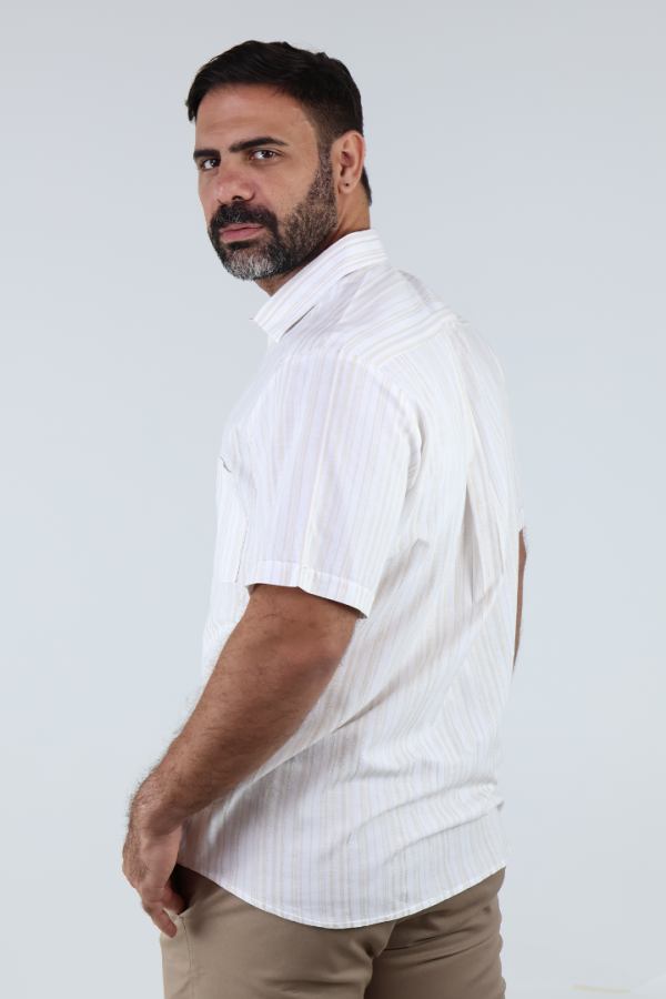 Camisa Rayas Verticales Hombre Manga Corta Textura Casual Moda